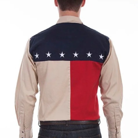 Scully Mens Antique Tan Stars and Stripes Western Shirt button down pearl snaps - Picture 9 of 9